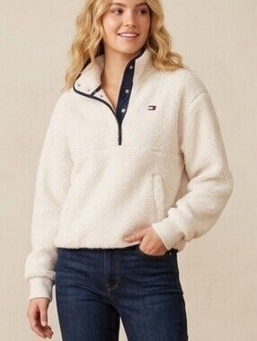 BRAND NEW w/TAGS Tommy Hilfiger Women's Fluff Sherpa Cream Pullover Top Sz L